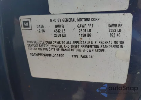 1997 Buick Lesabre Custom z USA, uszkodzony, nr VIN 1G4HP52K0VH544609